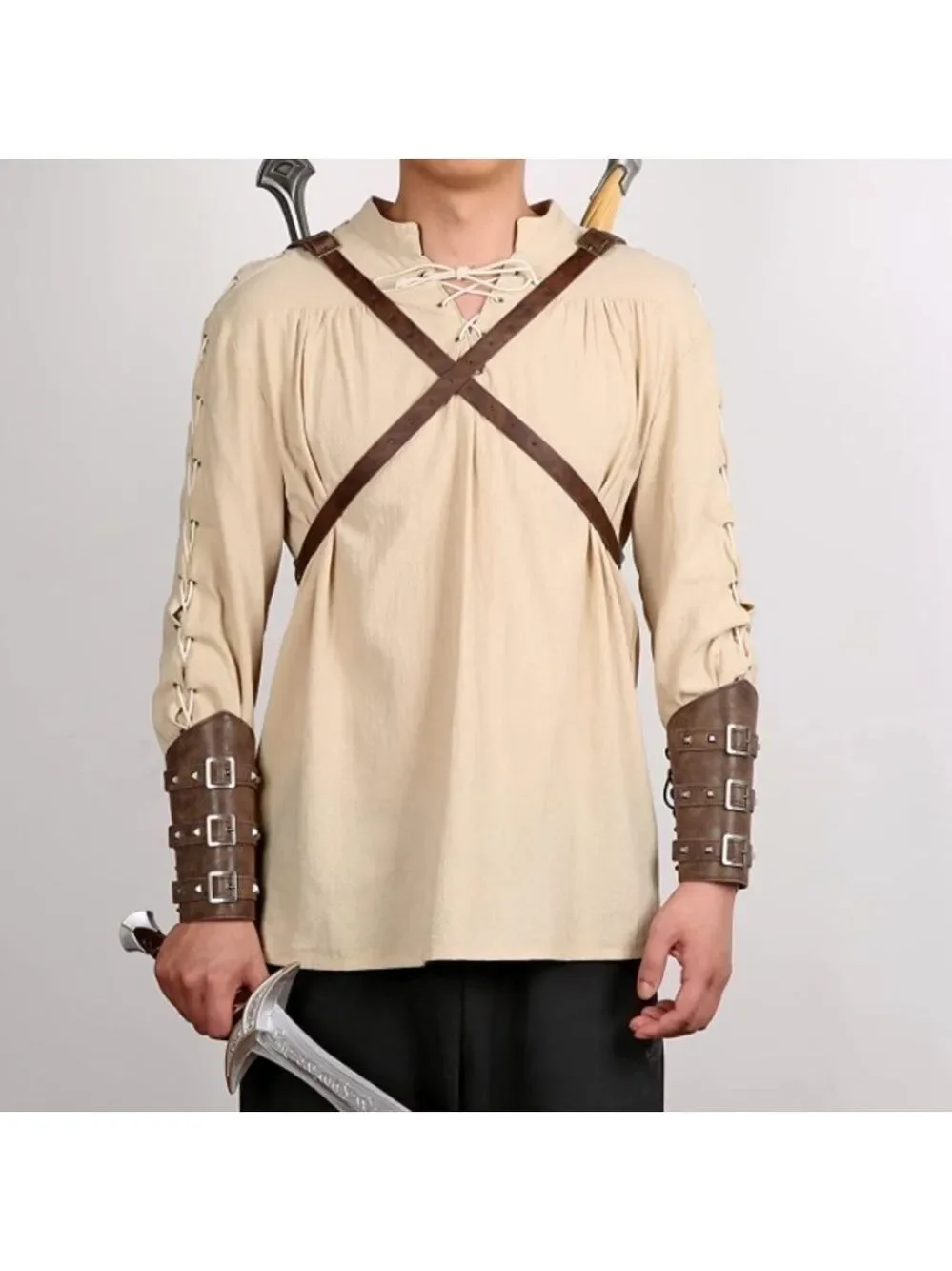 Medieval Viking Totem Sword Frog Adjustable Leather Double Sword Strap Backpack
